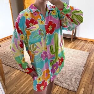 Spell & the Gypsy Margo Hour Colorful Tropical Desert Satin Mini Shirt Dress XS